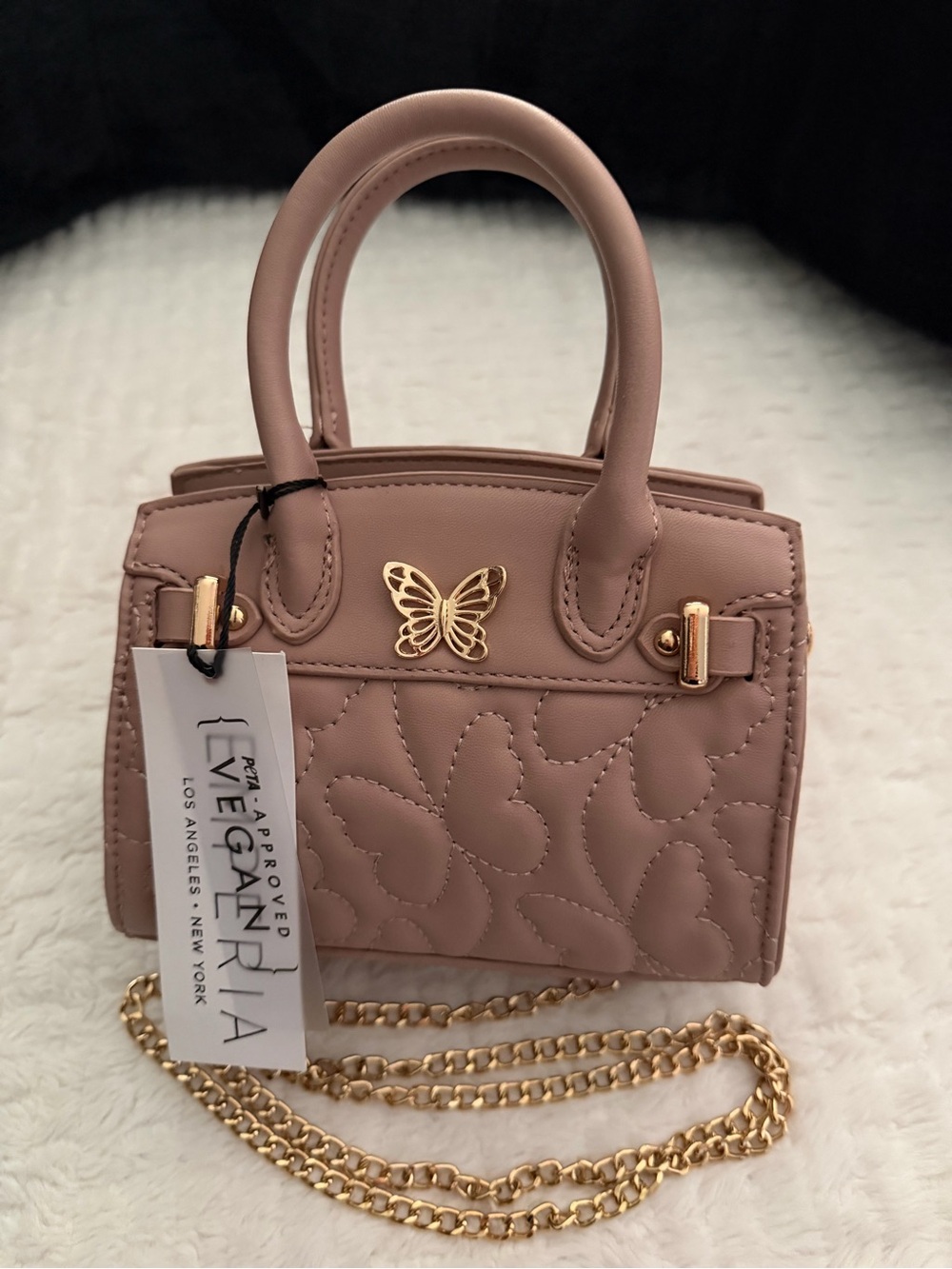 NWT - Dusty Rose Butterfly Accent Quilted Mini Tote - Picture 3 of 5